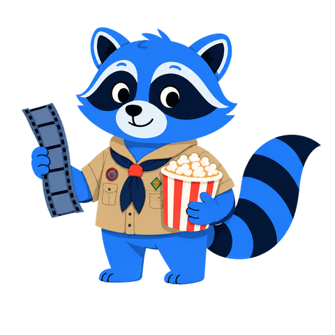 Scouty, a friendly mascot holding binoculars